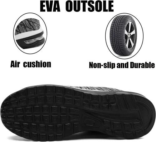 Vista 5 de MandyQ Zapatos de punta de acero para hombre, zapatos de seguridad para el trabajo, construcción de malla transpirable, ligeros, con amortiguación