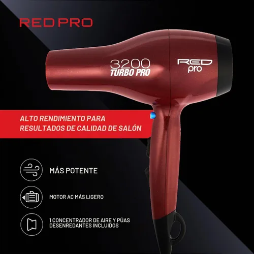Vista 5 de Kiss Productos Red Pro 3200 Turbo Pro Detangler Secador de CA con 3 accesorios de peinado adicionales