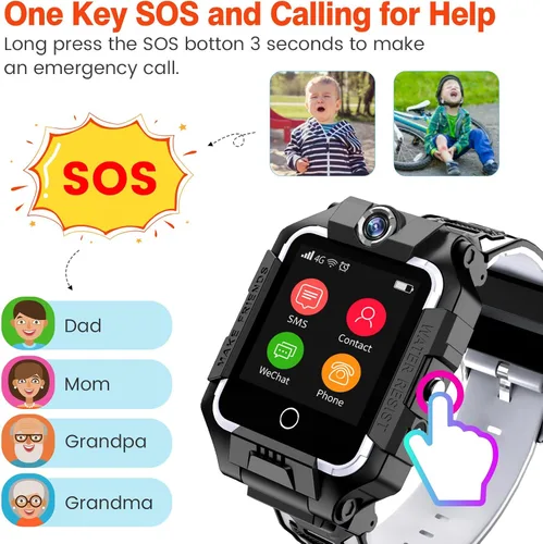 Vista 7 de Reloj 4G para niños, teléfono T10, divertido reloj inteligente con pantalla de rotación de 360°, cámara dual para niños y niñas, IP67, impermeable