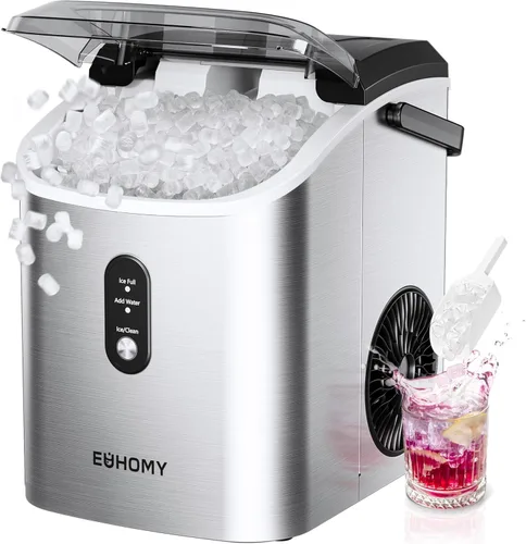 Vista 12 de EUHOMY, Fabricador de hielo para encimera con asa, listo en 6 minutos, 34 libras por día, cubierta superior extraíble, autolimpiante, máquina