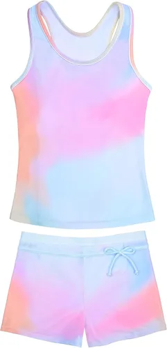 Vista 30 de JerrisApparel Traje de baño de dos piezas para niñas de verano con boyshort, diseño de tankini estrella de mar aqua