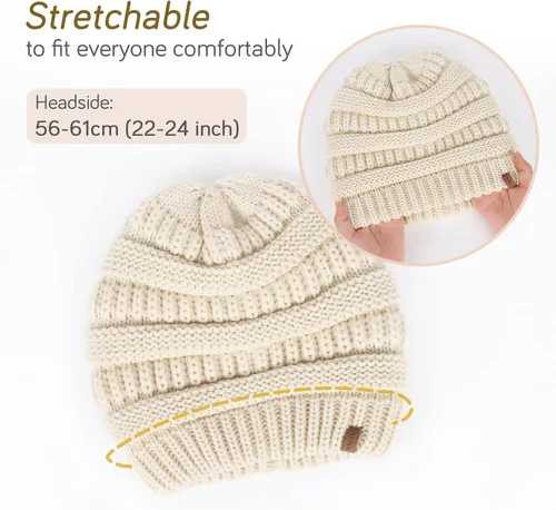 Vista 50 de FURTALK Gorro de invierno para mujer, con forro de satén, tejido trenzado, grueso, holgado, gorro cálido