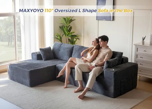 Vista 3 de MAXYOYO Sofá modular de 104 pulgadas con diván en forma de L, moderno sofá deshuesado para sala de estar, sofá en una caja, sofá cama de gran