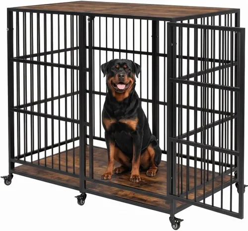 Vista 7 de BOLDBONE Jaula para perros grandes, de 48/37 pulgadas, resistente, jaula de rejilla, para perros con alta ansiedad, con bandejas de rejilla