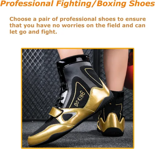 Vista 6 de Kervaky Zapatos de lucha libre para hombre, zapatos de boxeo profesionales, tenis de fitness, ligeros, transpirables, para levantamiento de pesas