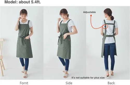 Vista 5 de Jeelow Delantal de cocina de algodón o sarga de algodón para hombres y mujeres, ajustable con bolsillos ajustables