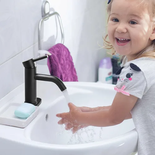 Vista 3 de Aquaterior Grifo de lavabo de baño negro mate de una sola manija 1 o 3 agujeros RV lavabo baño vanidad grifo bañera lavabo boho baño grifos CUPC NSF