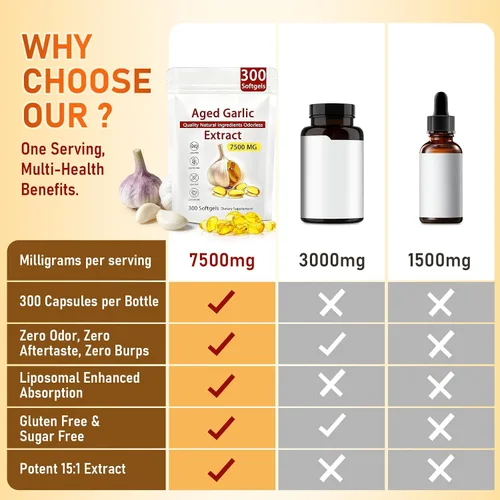 Vista 4 de Extracto de ajo envejecido, 7500 mg inodoro por porción, potente suplemento antioxidante, apoyo inmunológico, vegetariano, totalmente natural, sin