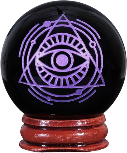 Vista 11 de Rockcloud Bola de meditación con esfera de piedra de obsidiana negra con base de madera para decoración del hogar