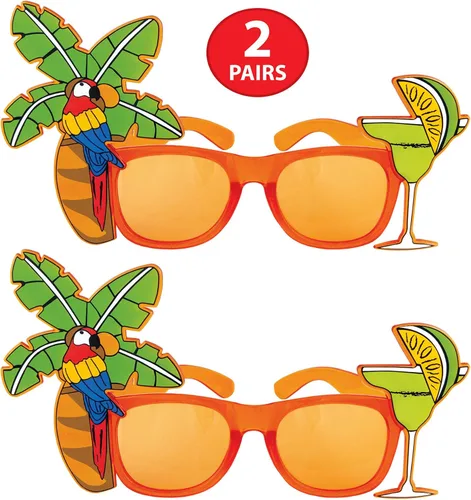 Vista 5 de Beistle 2 lentes de ojo de palmera y loro para regalos de fiesta de Luau en la playa hawaiana tropical, celebrando contigo desde 1900