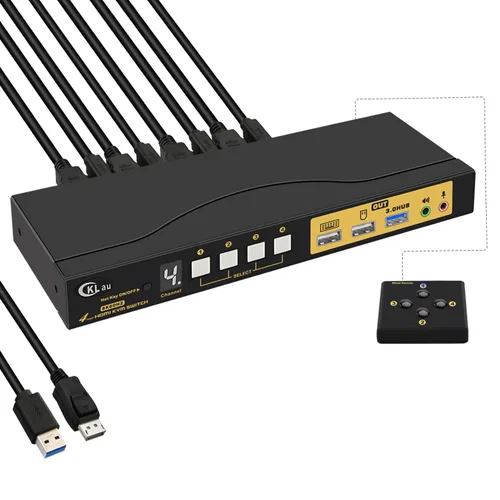 Vista 9 de Conmutador KVM HDMI 2.1 2x2 para 2 computadoras y 2 monitores, 8K @60Hz, 4K @144Hz, Hub USB 3.0, emulación EDID, teclas de acceso rápido