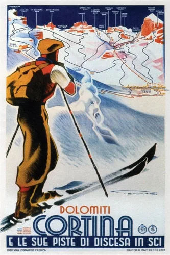 Vista 3 de Dolomiti Cotina Italy Ski Skiing Vintage Illustration Travel Art Deco French Art Nouveau 1920 French Advertising Ad Cool Wall Art Print Poster 12x18