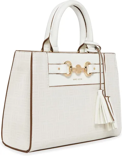 Vista 4 de Anne Klein Bolso con punta de caballo, estampado de logotipo de león gris fríoblanco Anne