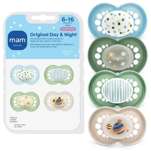 Vista 11 de MAM Chupetes originales de día y noche, chupete Binky para 6-16 meses, silicona sin BPA, brilla en la oscuridad, mejor para bebés recién nacidos