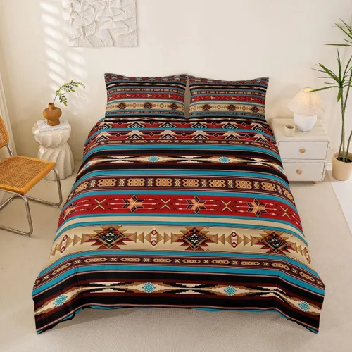 Vista 13 de Erosebridal Juego de funda de edredón estilo bohemio occidental tamaño individual, diseño de vaca atrapasueños del suroeste, juego de ropa de cama