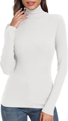 Vista 2 de PALINDA Camisas de manga larga ajustadas con cuello alto acanalado para mujer