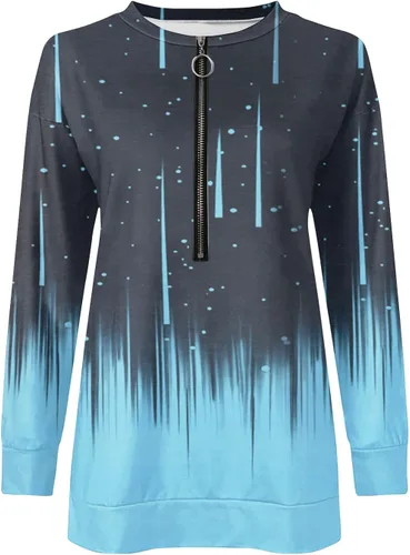 Vista 4 de Kenvina Sudadera con cremallera de 34 para mujer, sudadera estampada casual, moderna, atlética, ajuste holgado, manga larga