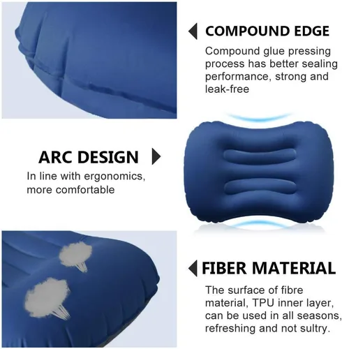 Vista 5 de Almohadas inflables ultraligeras para campamento: compresibles, compactas, inflables, cómodas, ergonómicas para soporte de cuello y lumbar mientras