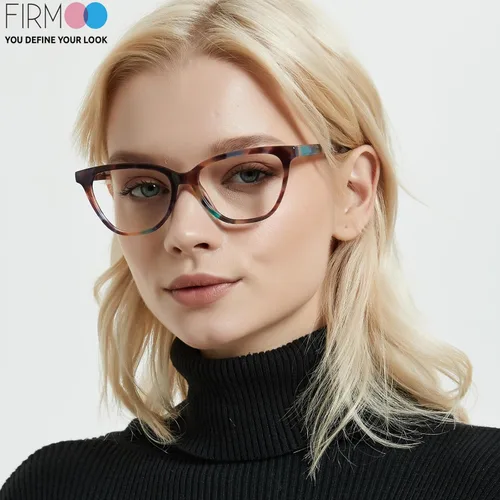 Vista 2 de Firmoo - Gafas con bloqueo de luz azul para lectura de computadora, diseño de ojo de gato, marco de acetato para mujeres con bisagra de resorte