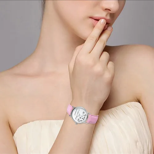 Vista 2 de JewelryWe"I'm Late, Whatever" Print Watch Women Ladies Girls Love Gift Leather Strap Quartz Wrist Watch, for Mothers Day