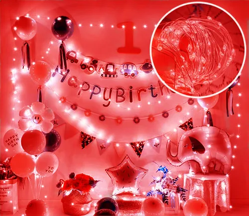 Vista 6 de Luces rojas de Halloween de 7 pies, funciona con pilas, luces LED de Navidad para interiores y exteriores, piezas centrales, guirnaldas, mesa de Rojo