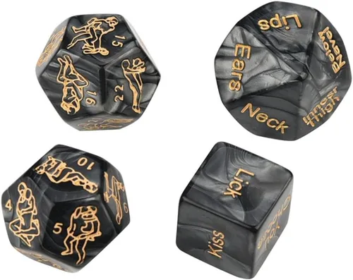 Vista 2 de Juego de dados sexuales, 4 piezas de dados sexuales negros para parejas, juego de dados para adultos, juegos de dados sexuales para adultos