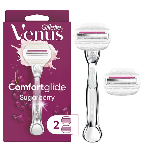 Vista 8 de Gillette Venus Comfortglide plus Olay Sugarberry - Maquinilla de afeitar manual para mujer con mango de metal dorado rosa + 4 recambios