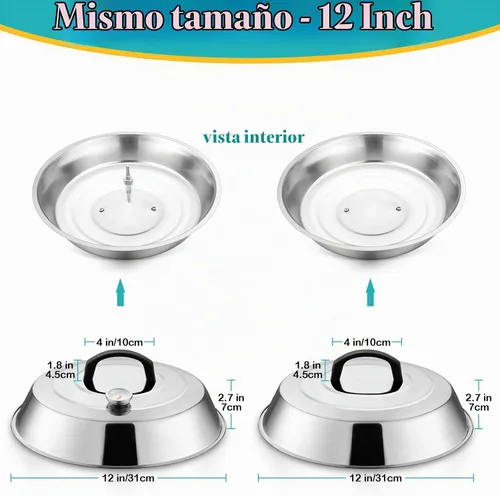 Vista 2 de Cúpula para Derretir Queso de 12 Pulgadas, HaSteeL Cubierta Redonda de Acero Inoxidable para Rociar y Vaporizar, Cúpula Grande Sólida para Plancha