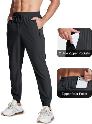 Vista 3 de MAGCOMSEN Pantalones deportivos para hombre con bolsillos con cremallera, pantalones deportivos ligeros para senderismo, correr, entrenamiento