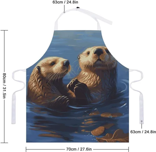Vista 2 de MUSM Sea Otters Painting Apron，Classic Vintage Funny with Pockets Aprons,Adjustable Bib Waterdrop Resistant for Kitchen Cooking Restaurant BBQ
