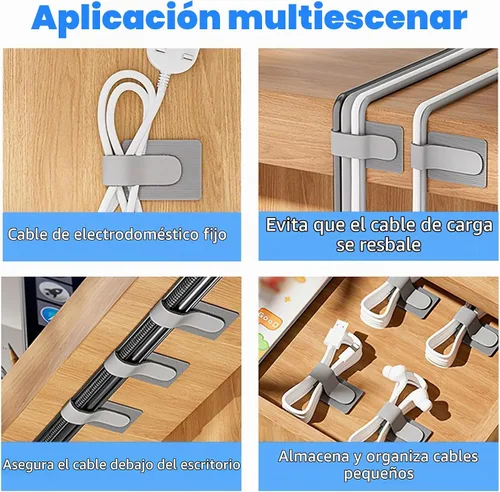 Vista 7 de 80 bridas para cables de gancho y bucle, correas de cable de gancho y bucle, gestión de cables debajo del escritorio, clips adhesivos para cables
