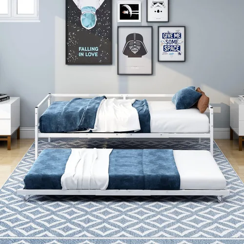 Vista 9 de HOMERECOMMEND Sofá cama de metal de tamaño individual con nido y listones de metal resistente, soporte para sofá cama, plataforma doble, base