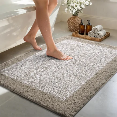 Vista 90 de Alfombras de baño de 17 x 24 pulgadas, antideslizantes, lavables, color gris, para bañera, tapete de baño para baño, tapete suave y absorbente