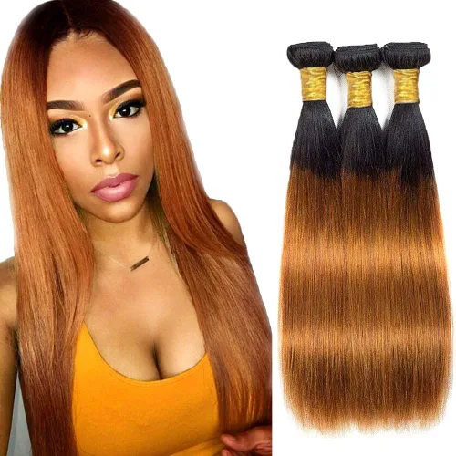 Vista 230 de 300g 1B27 Human Hair Bundles Honey Blonde Bundles Human Hair 10A Brazilian Virgin Remy Hair Extensions 8 10 12 Inch
