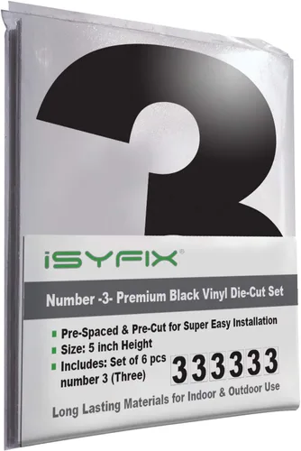 Vista 60 de iSYFIX Calcomanías de vinilo negro con el número 7 (siete), paquete de 6 calcomanías autoadhesivas de 7 pulgadas, calcomanías troqueladas y Negro