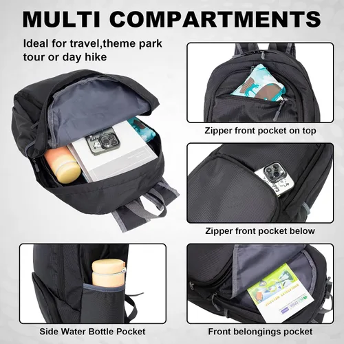Vista 3 de Holyluck - Mochila ligera de 20 L, plegable, para senderismo, mochila de viaje plegable para hombres y mujeres, pequeña bolsa de hombro plegable