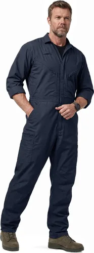 Vista 15 de CQR - Overol para hombre con manga corta, cremallera frontal, múltiples bolsillos, resistente a las manchas y a las arrugas Vortex Álamo Caqui