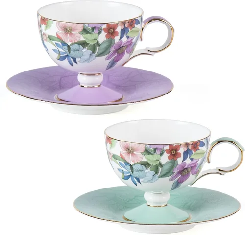 Vista 23 de KAMMAK Juego de 2 tazas de café de cerámica, tazas de café de porcelana con platillos, 6.52 onzas hechas a mano, elegante taza de té de porcelana