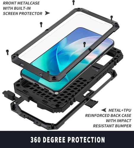 Vista 6 de Funda de metal para Samsung S23 de aluminio de grado militar, funda resistente con soporte de metal protector de pantalla a prueba de caídas, a
