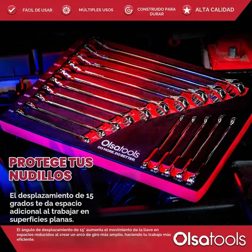 Vista 5 de Olsa Tools Juego de llaves combinadas SAE de 15 piezas, acero al cromo vanadio, extremo de caja de precisión de 12 puntos, irrompible