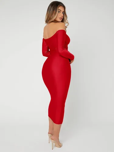 Vista 2 de Floerns Vestido largo ajustado de manga larga con hombros descubiertos para mujer
