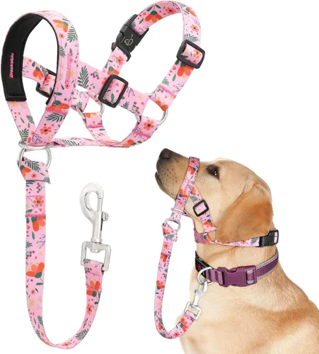 Vista 8 de Collar de cabeza de perro, cuello impreso sin tirones, ajustable para cabeza de perro, correa suave con enlace de seguridad, correa de bozal de 3