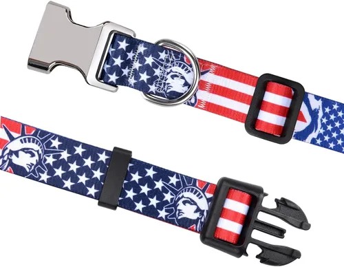 Vista 2 de Collar de perro personalizado con la bandera estadounidense, collar patriótico para perro del 4 de julio, collares temáticos para perros para el Día