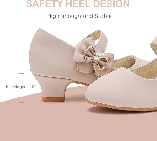 Vista 5 de Dufannie Zapatos de vestir para niñas, zapatos planos de princesa Mary Jane con diseño de flores para bodas, fiestas, con purpurina para niños