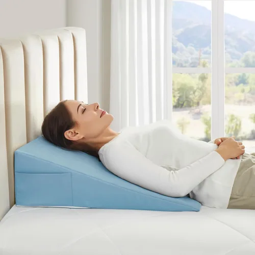 Vista 5 de Horbaunal Funda de Almohada de Cuña de Cama Azul con Diseño de Cremallera, Protector de Almohada de Cuña con Bolsillo Lateral para Almacenamiento