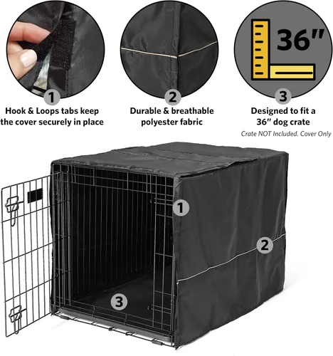 Vista 3 de MidWest Homes for Pets Funda intermedia para jaula de perro, cubierta de perrera de poliéster negro que se adapta a la mayoría de las jaulas de 36