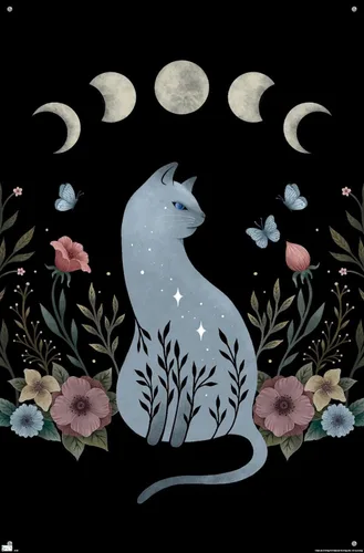 Vista 4 de Trends International Dibujo episódico - Póster de pared de gato en la colina, 22.37 x 34.00 pulgadas, paquete de póster premium y alfiler