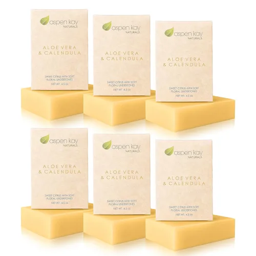 Vista 11 de Aspen Kay Naturals Jabón de aloe vera y caléndula, ingredientes naturales y orgánicos, aloe vera orgánico, jabón de caléndula y cúrcuma. Uso