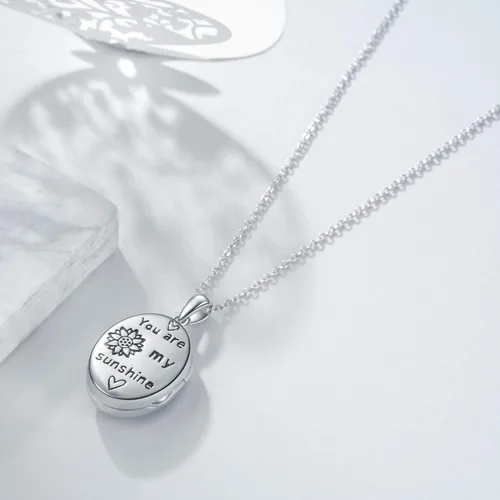 Vista 3 de POPKIMI Collar con medallón de plata de ley con colgante de medallón que sostiene fotos de girasolárbol de la vida colgante para mujer esposa novia