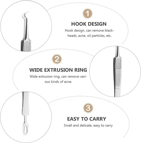 Vista 7 de Precisión de precisión de precisión 3 unids espinilla curvada punta de acero Comedone Splinter Extractor herramienta herramienta herramienta